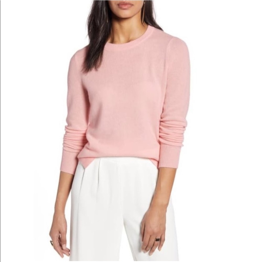 Halogen Crewneck 100% Cashmere Baby Pink Sweater